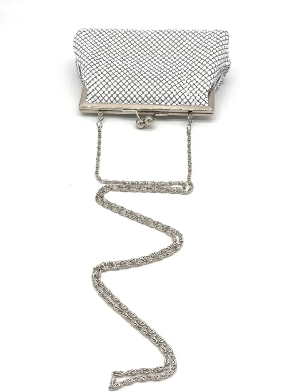 Vintage Metal Mesh Clutch Purse – Retro Mini Evening Bag with Chain Strap for